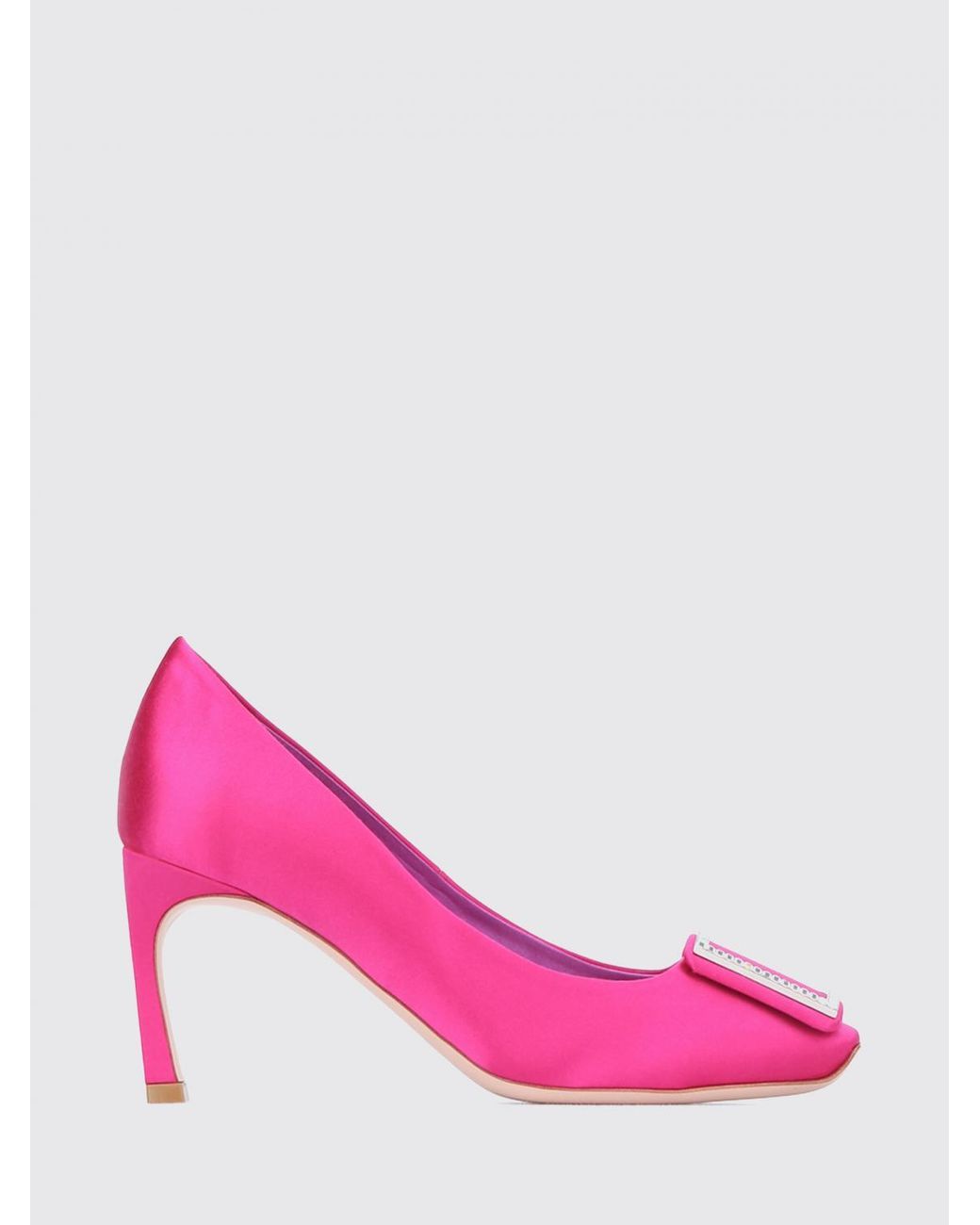 Roger Vivier Pink Trompette Satin Pumps With Jewel Buckle