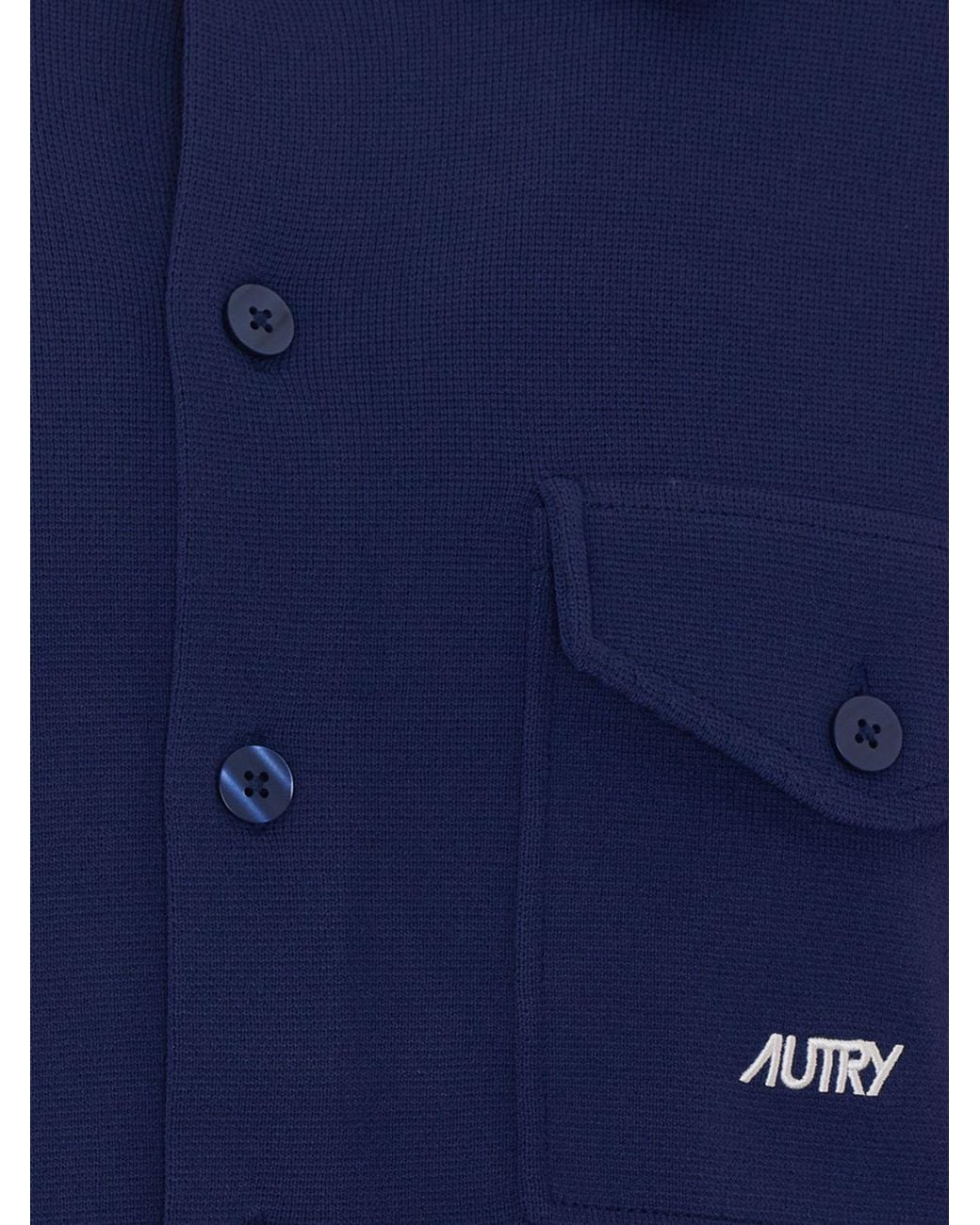 Autry Blue Goose Down Padded Technical Fabric Shirt Jacket With Logo for men