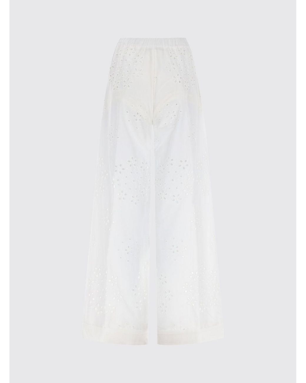 Herno White High-Waisted Wide-Leg Broderie Anglaise Trousers
