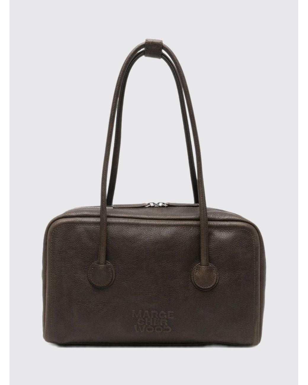 MARGE SHERWOOD Black Boston Grained Calf Leather Shoulder Bag With Double Handle