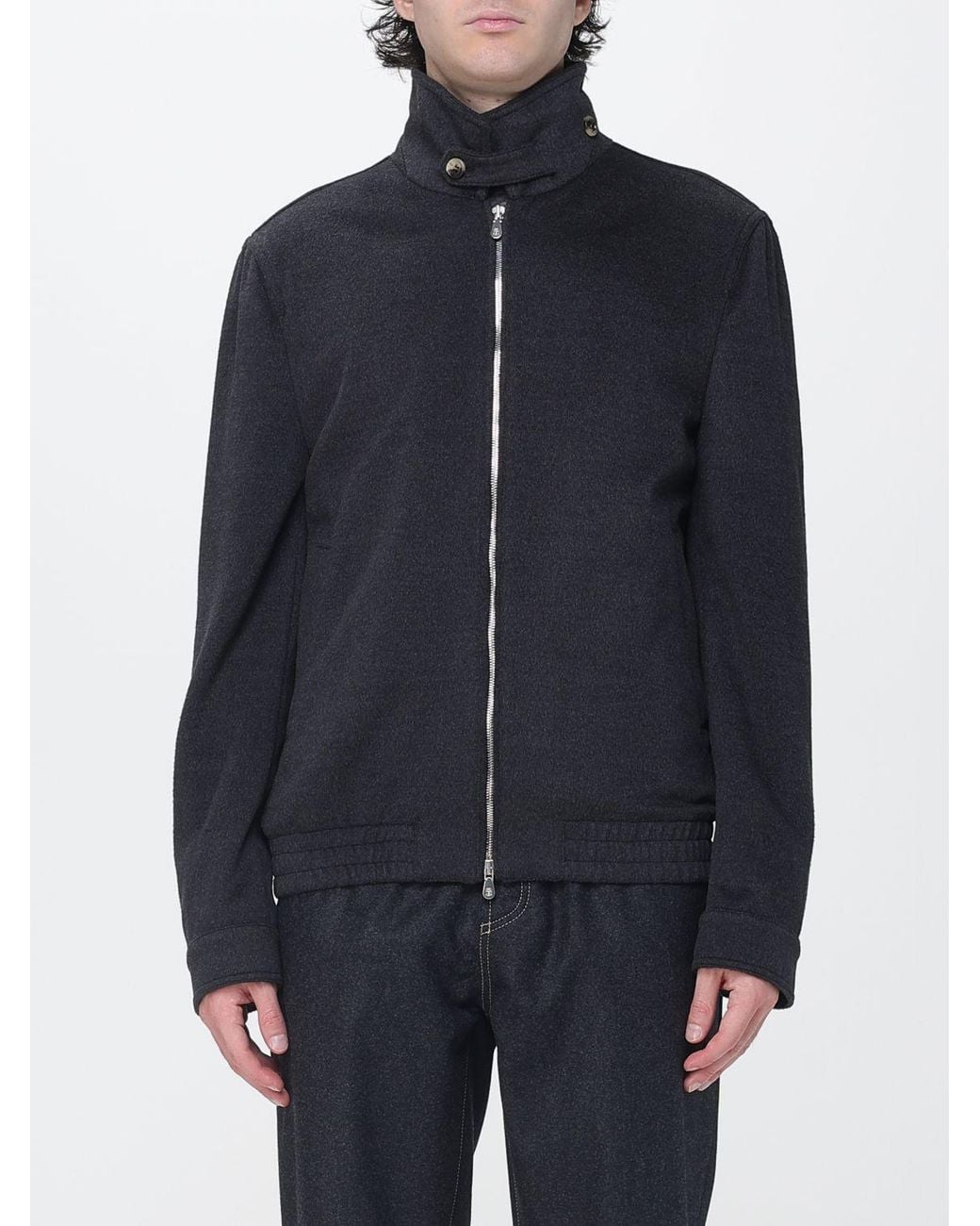 Brunello Cucinelli Blue Wool Bomber Jacket With High Neck And Zip Closure for men