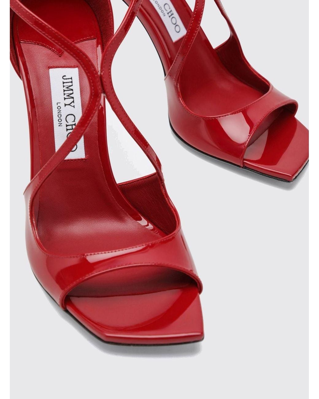 Jimmy Choo Red Azia Patent Leather High Heel Sandals With Ankle Strap