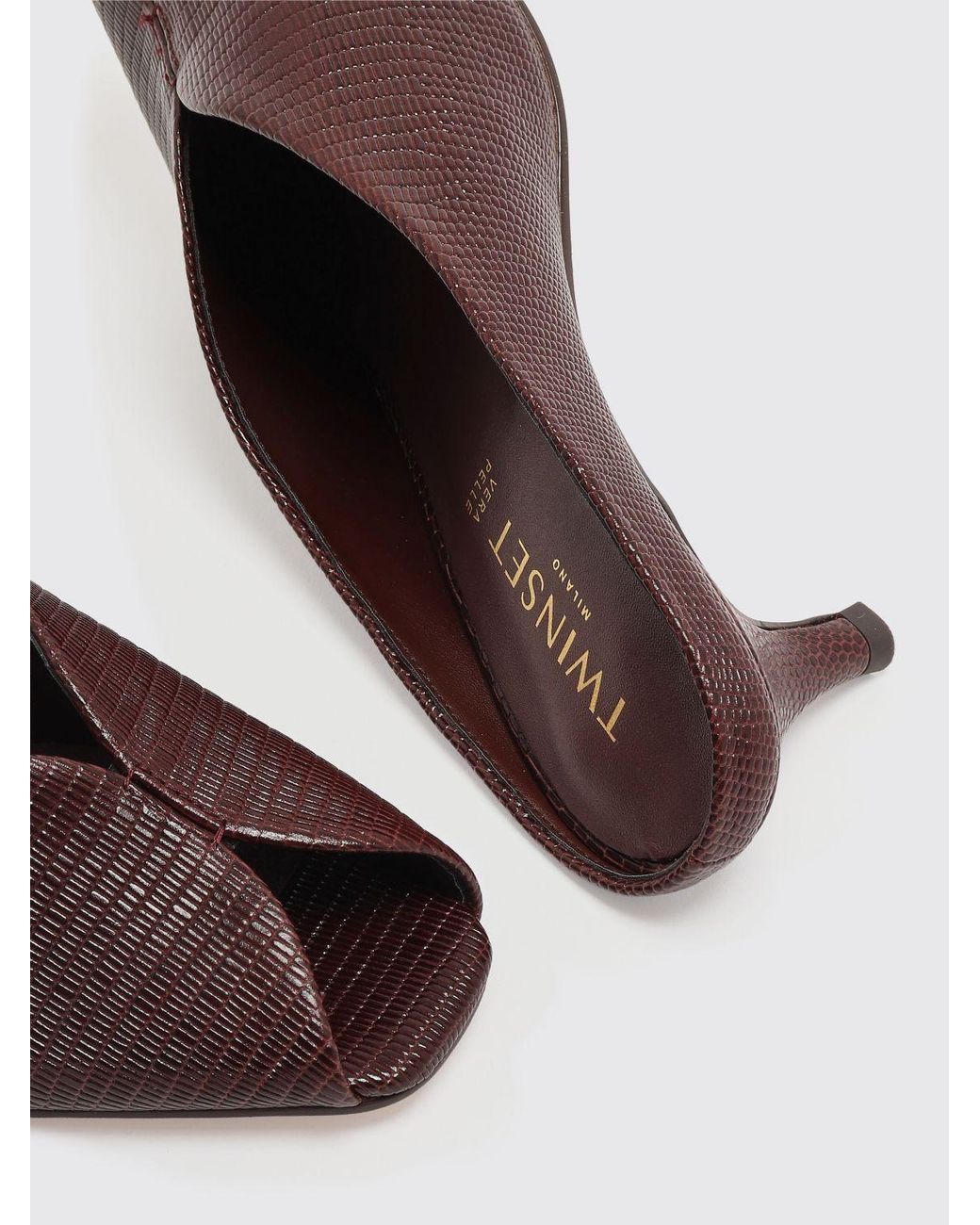 Twinset Brown Lizard Print Leather Mules