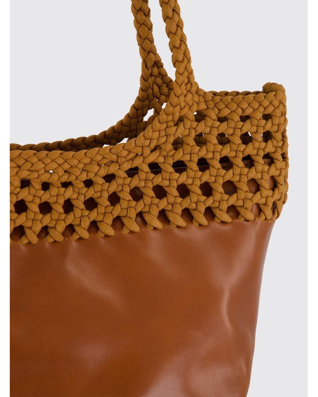 Hereu Brown Elma Crochet Leather And Organic Cotton Tote Bag