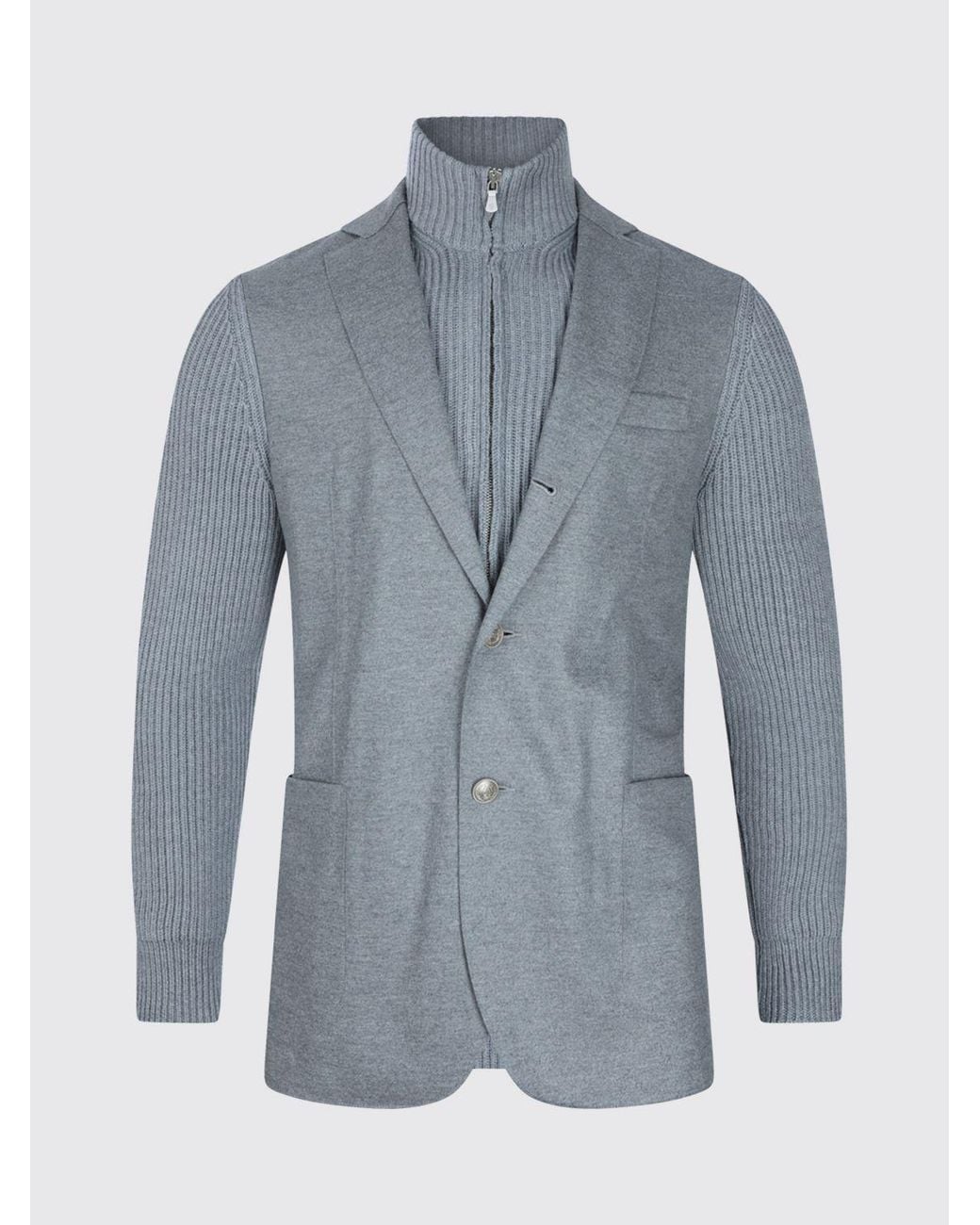Eleventy Blue Single-Breasted Wool Blazer With Classic Lapels And Ribbed Details for men