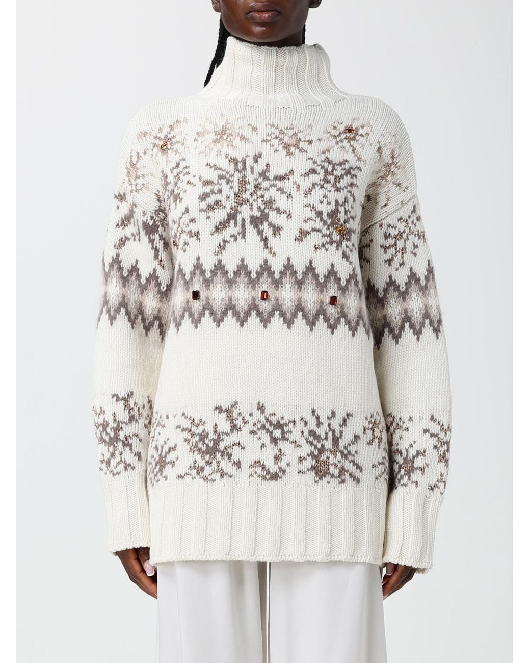 Fabiana Filippi Gray Jacquard Wool, Silk And Cashmere Roll Neck Jumper