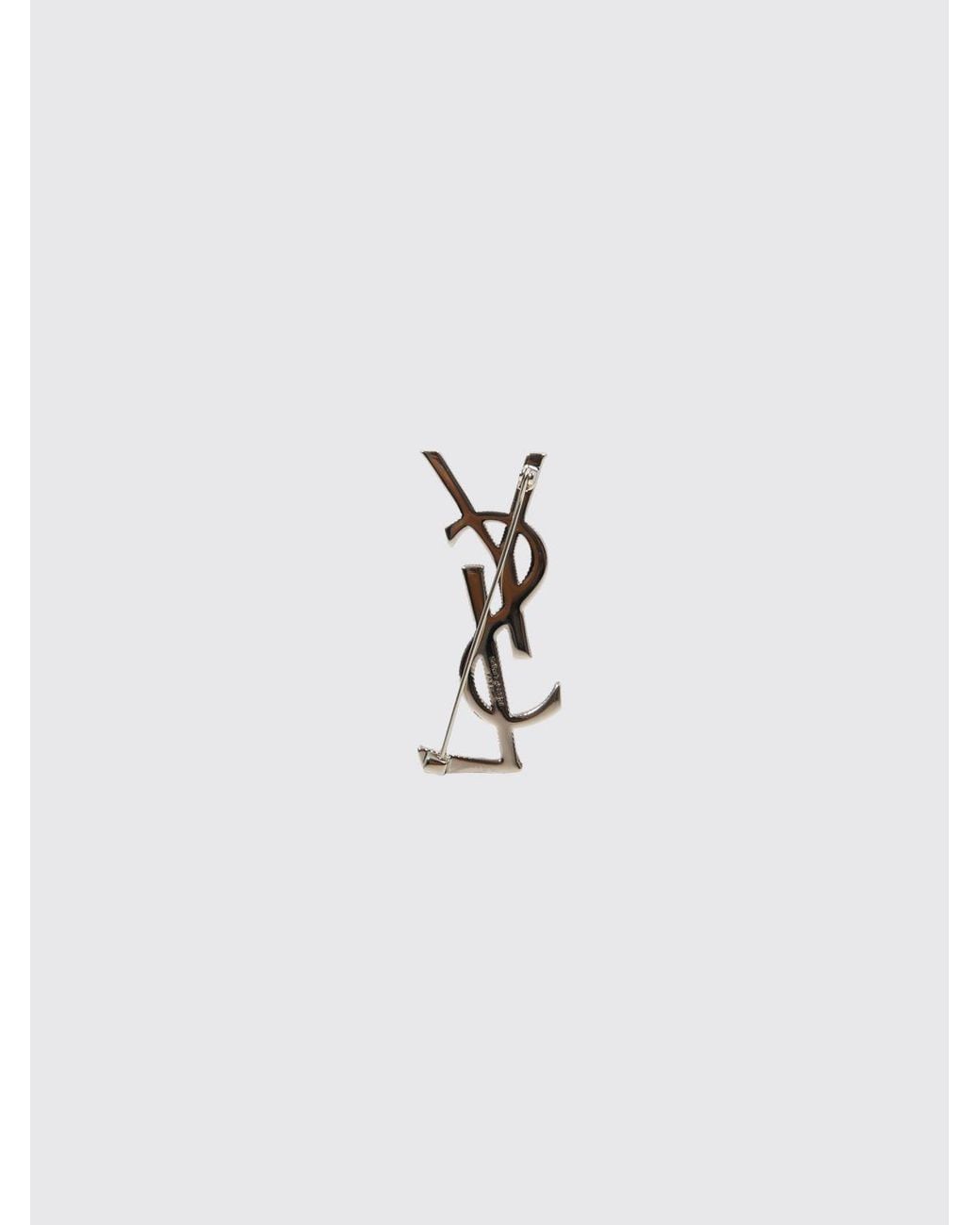 Saint Laurent White Interlocking Ysl Monogram Brooch