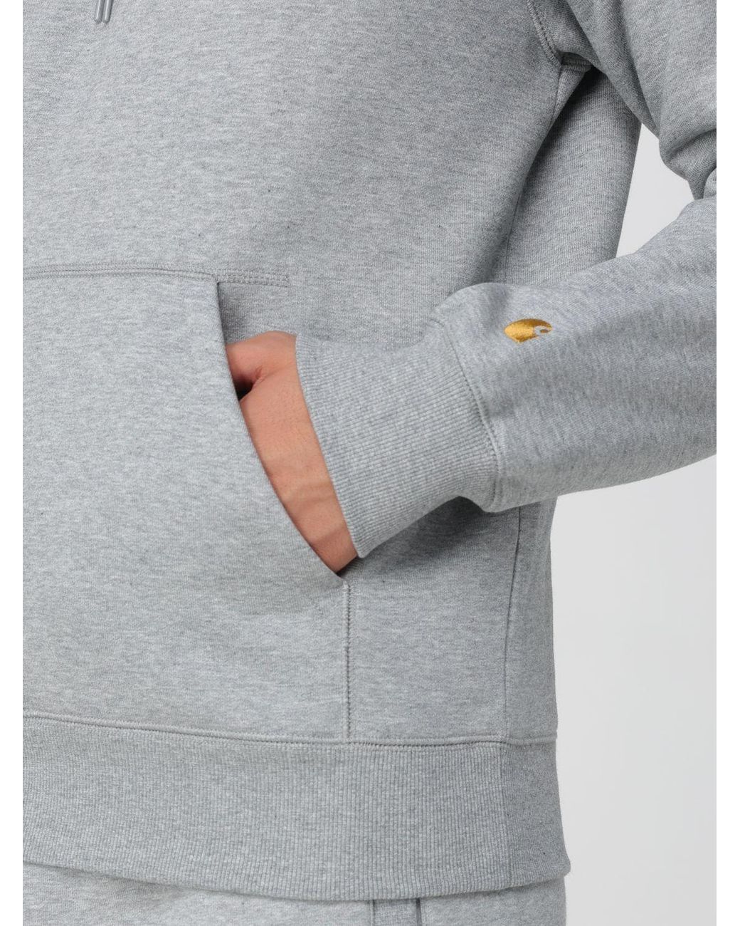 Carhartt Gray Cotton Hoodie With Kangaroo Pocket for men