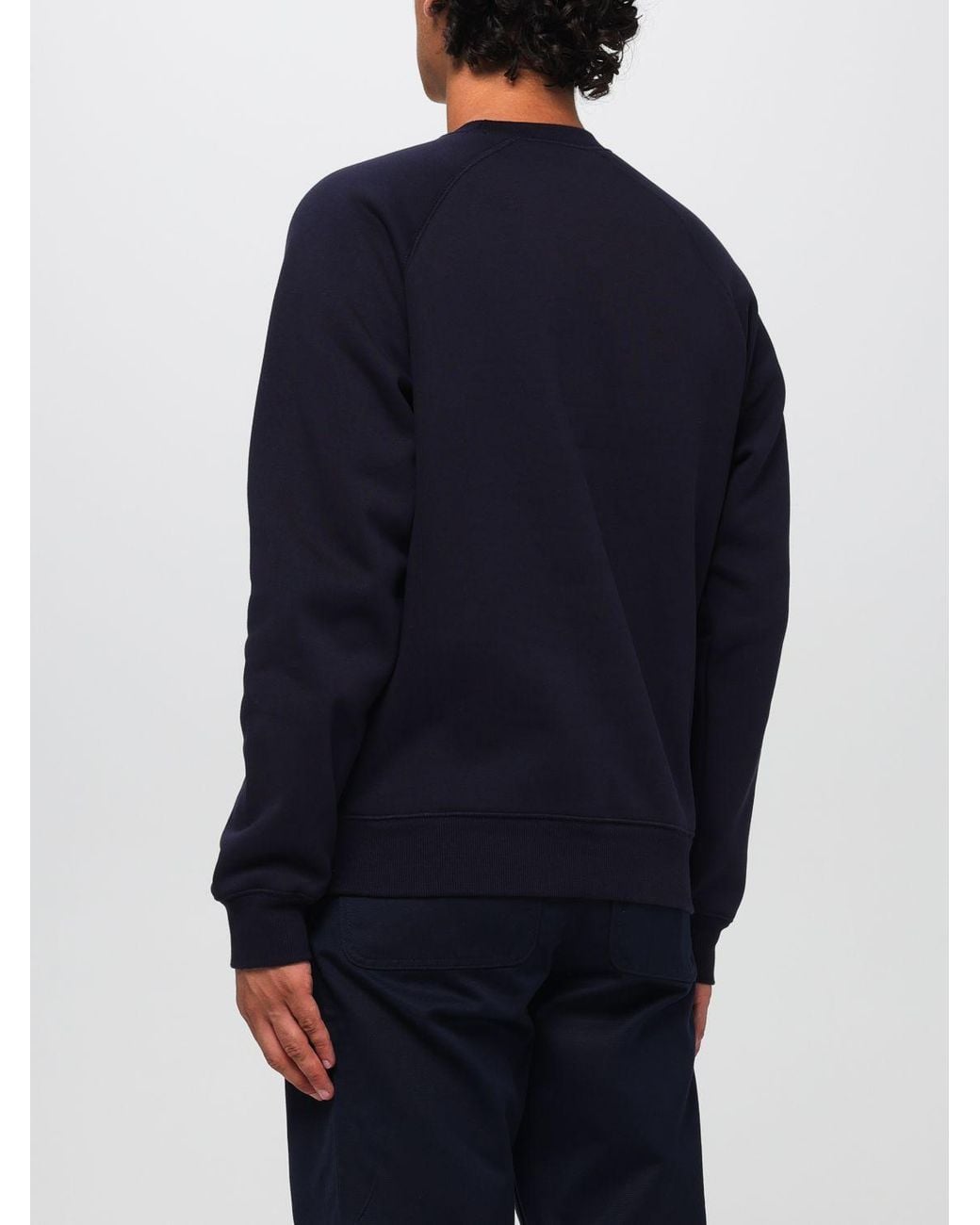 Carhartt Blue Relaxed Fit Solid Color Cotton Crewneck Sweatshirt With Dropped Shoulders for men