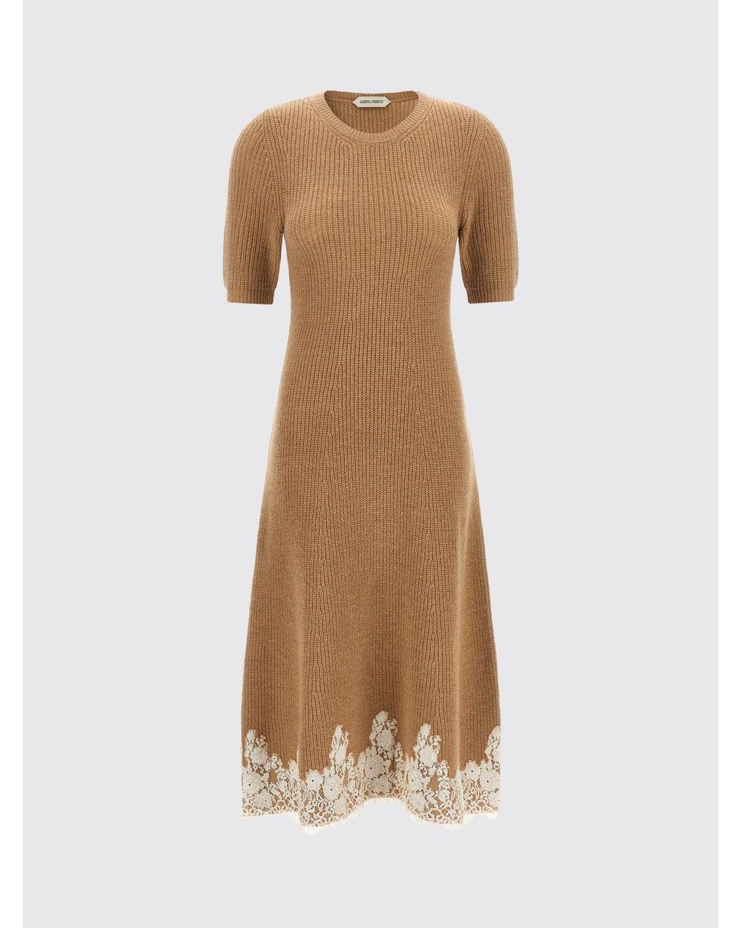 Alberta Ferretti Natural Midi Knit Dress