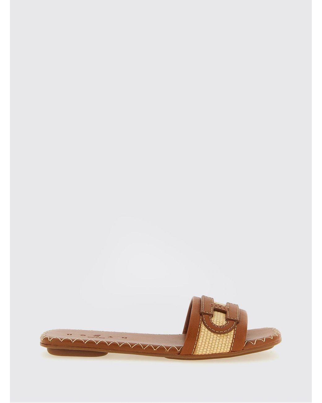 Hogan Brown H685 Raffia And Leather Slippers
