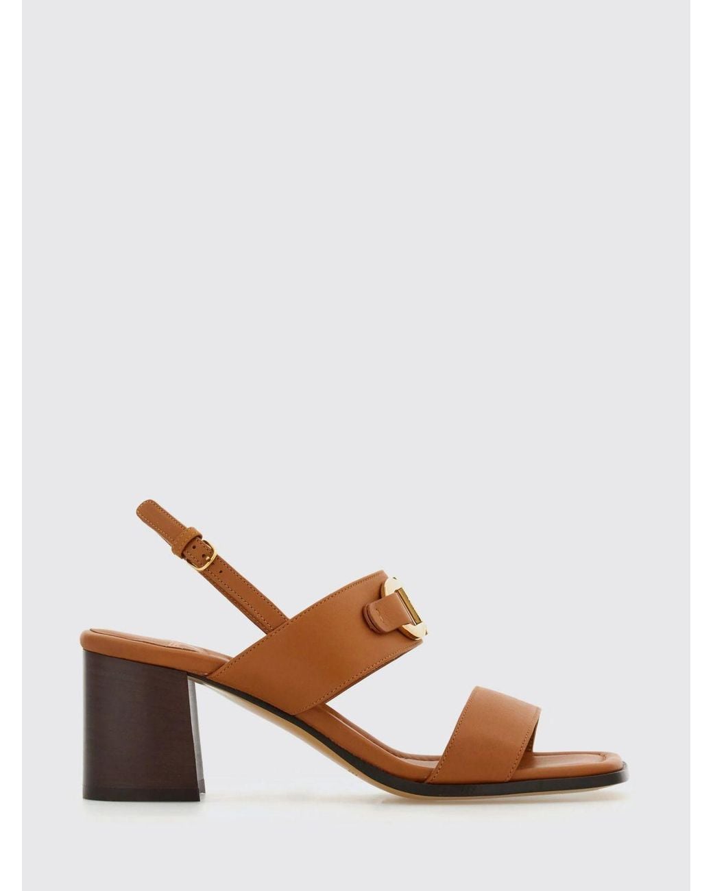 Ferragamo Brown Gancini Logo Calfskin Slingback Sandals With A Block Heel