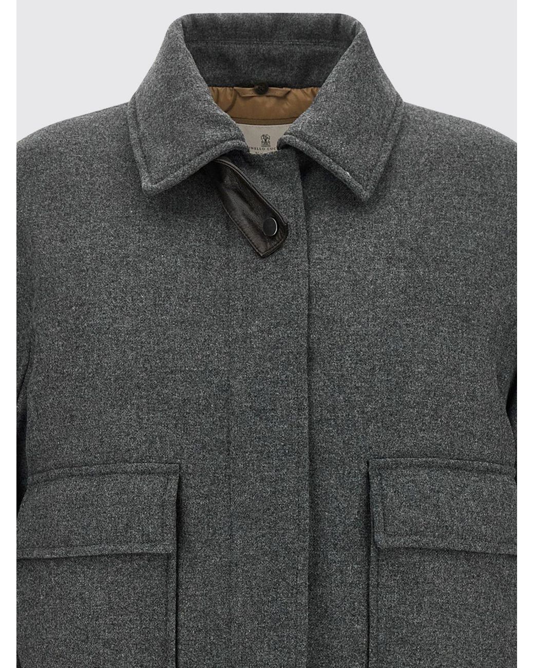 Brunello Cucinelli Gray Short Virgin Wool And Cashmere Coat With Fur Collar