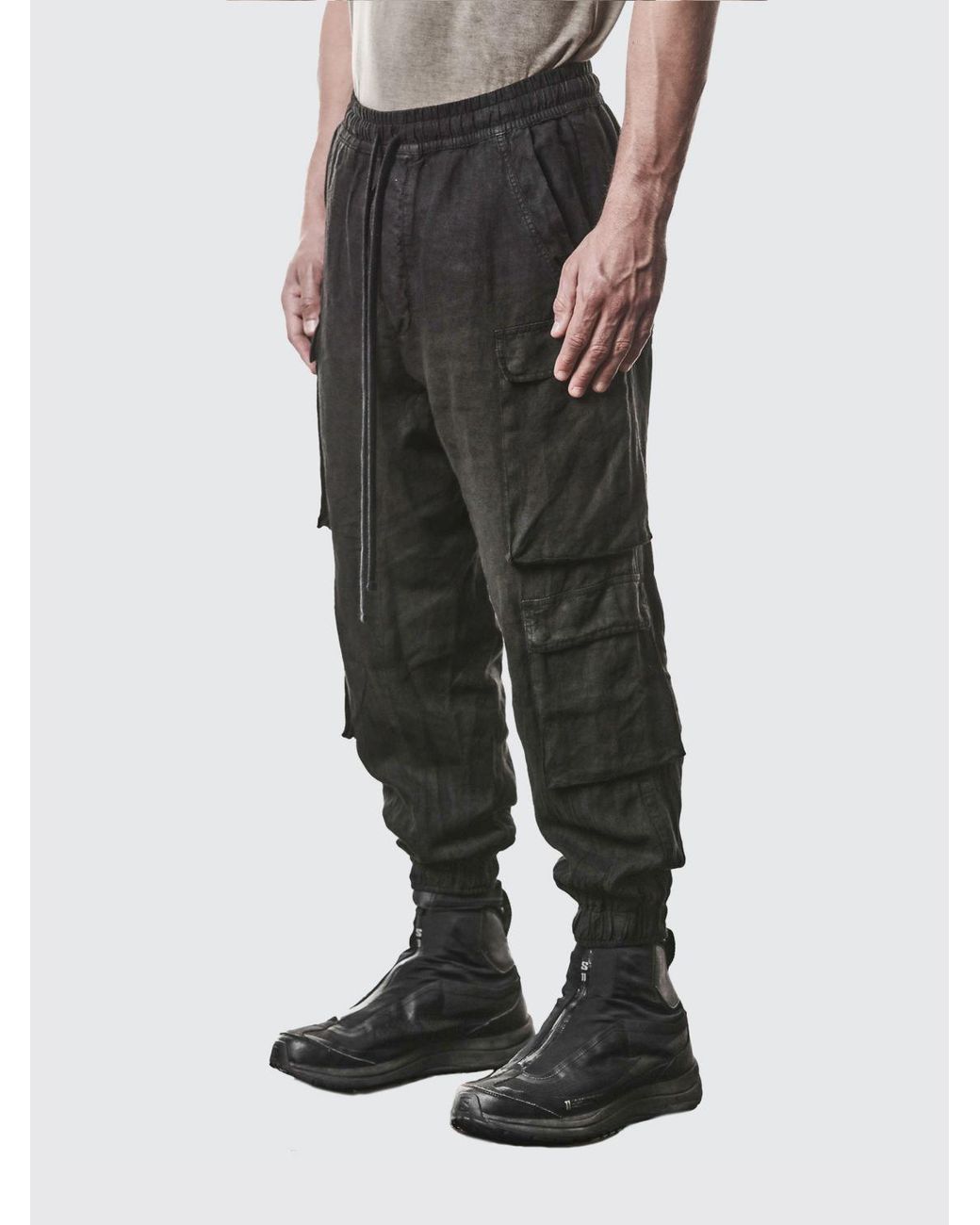 Thom Krom Black Linen Cargo Pants for men