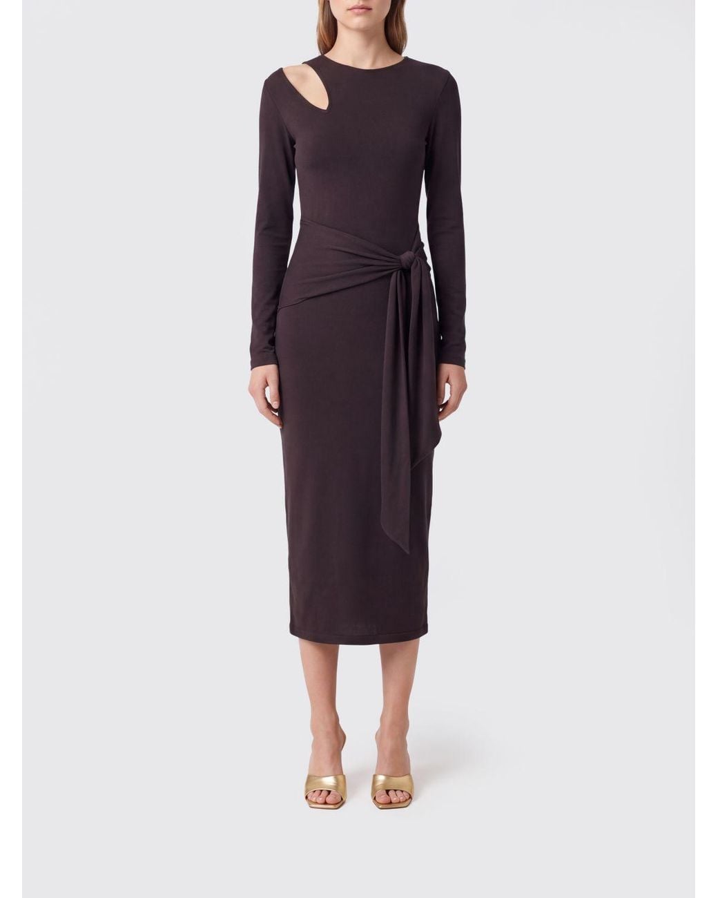 FEDERICA TOSI Purple Asymmetrical Long-Sleeved Jersey Midi Dress With Cut-Outs