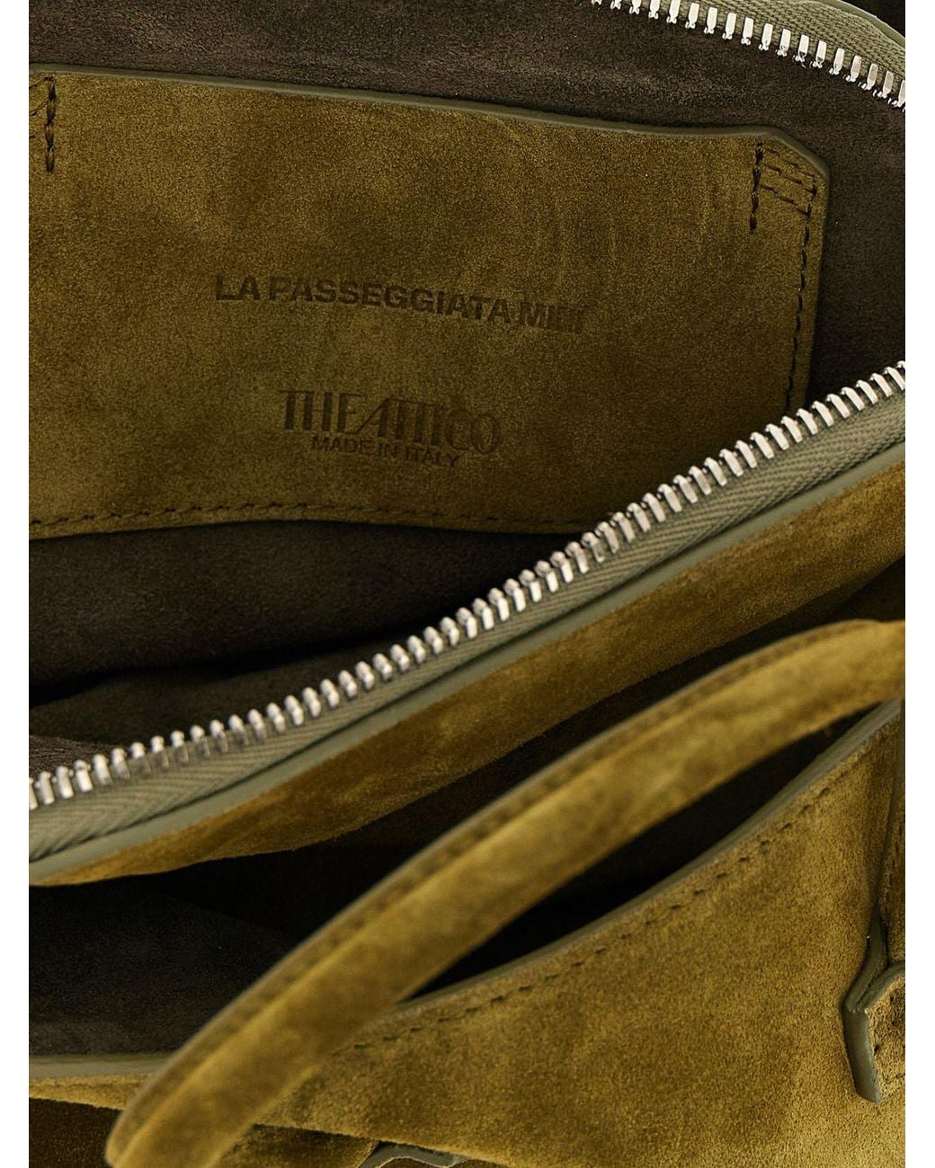 The Attico Green La Passeggiata Suede Leather Handbag With Double Handle