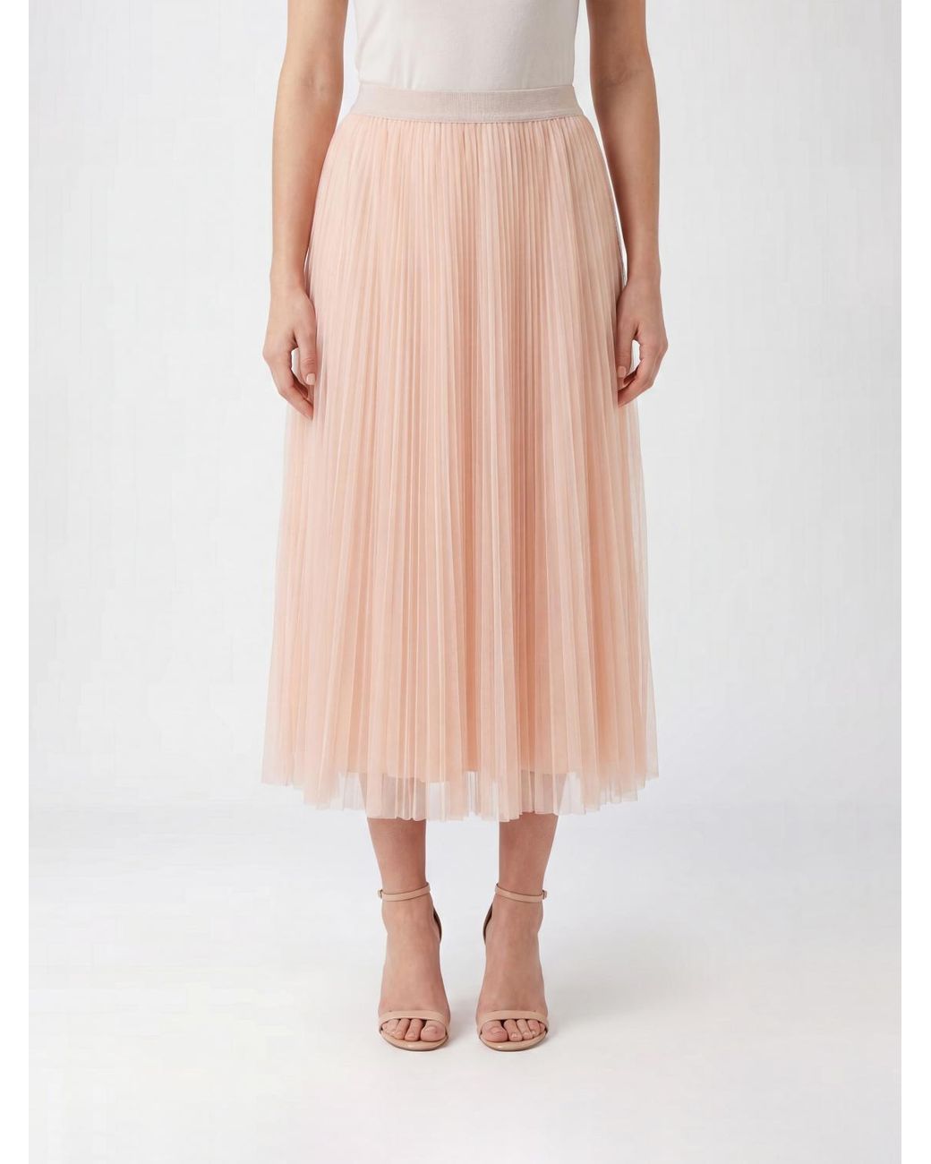 Fabiana Filippi Pink Pleated Crêpe Midi Skirt With A High Elasticated Waist