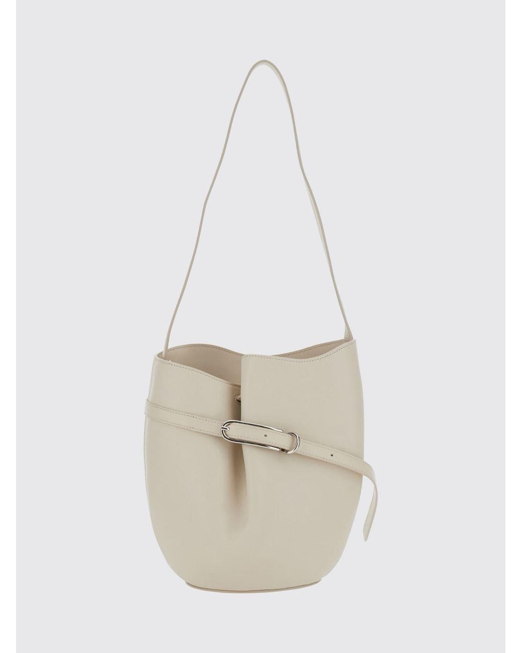 Liffner White Suede Calfskin Bucket Bag With Flat Handle