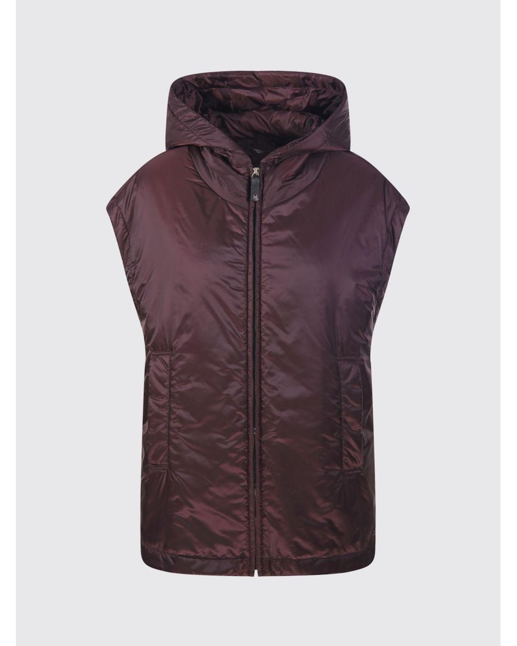 Max Mara Purple Waterproof Hooded Nylon Padded Gilet With Slit Pockets