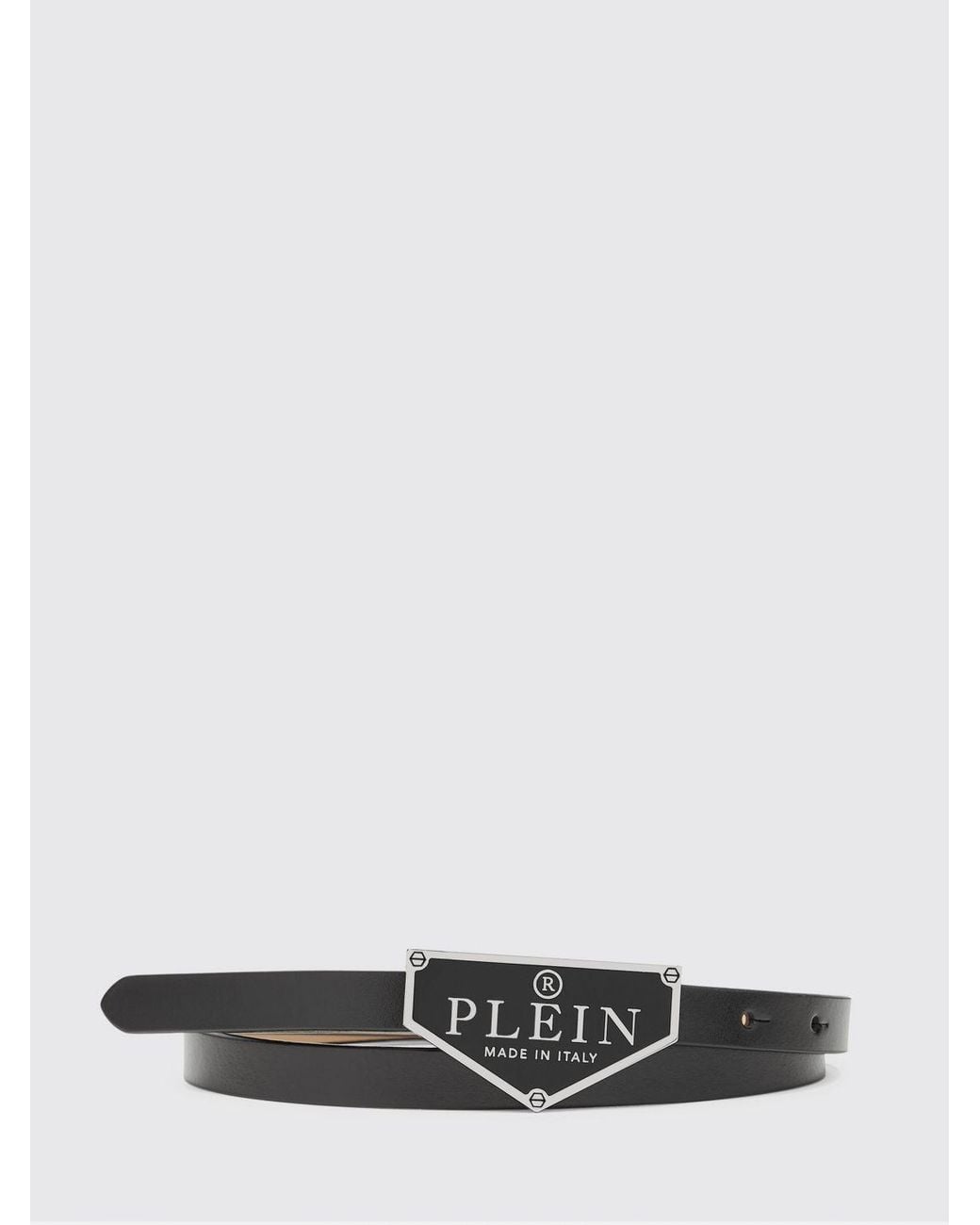 Cinturón Fino De Piel Lisa Con Hebilla De Logotipo Esmaltado Philipp Plein de color White