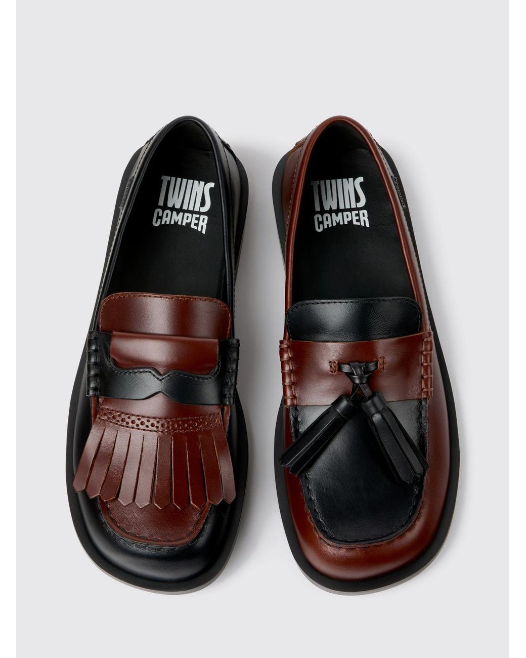 Camper Twins Zweifarbige Glattleder-Loafer Mit Fransen Und Xl Extralight-Sohle in White für Herren