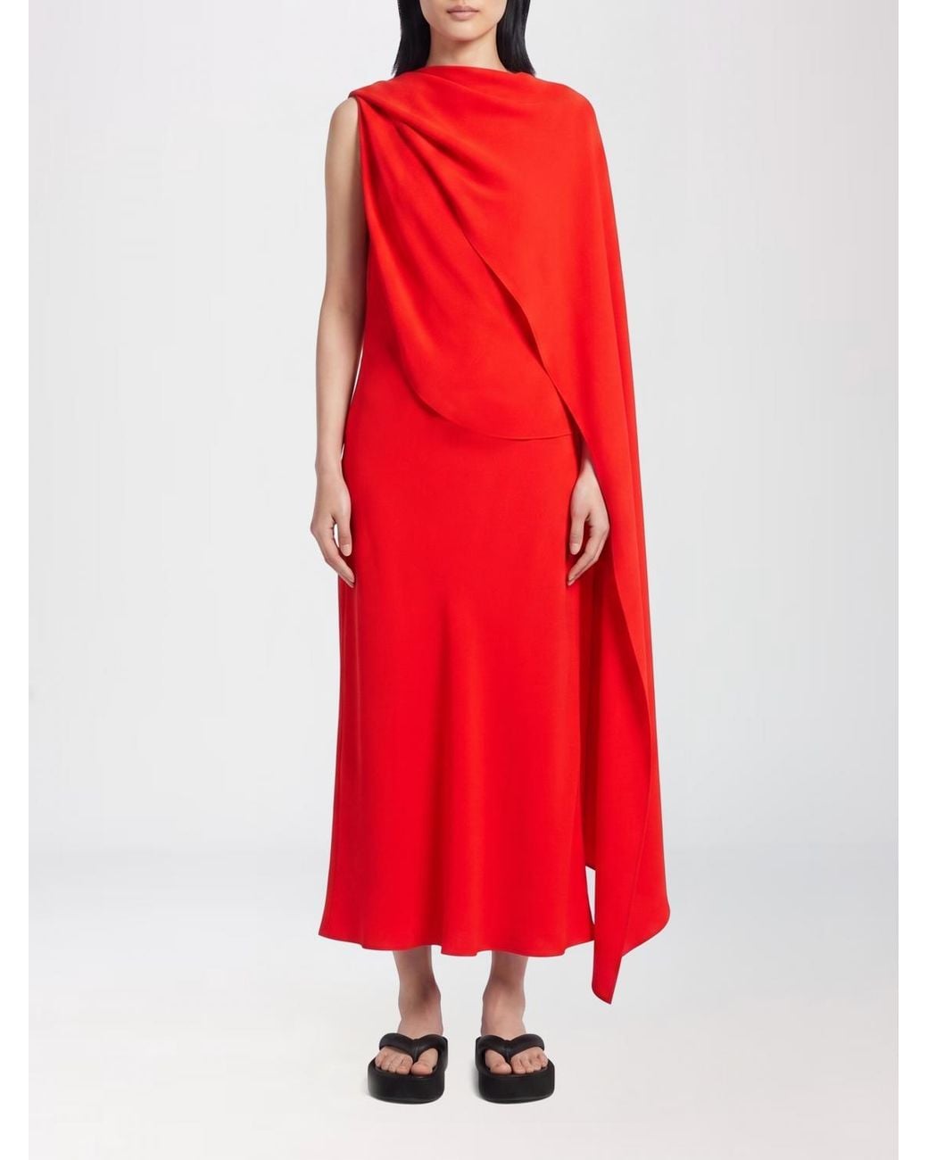 Balenciaga Red Silk Midi Dress