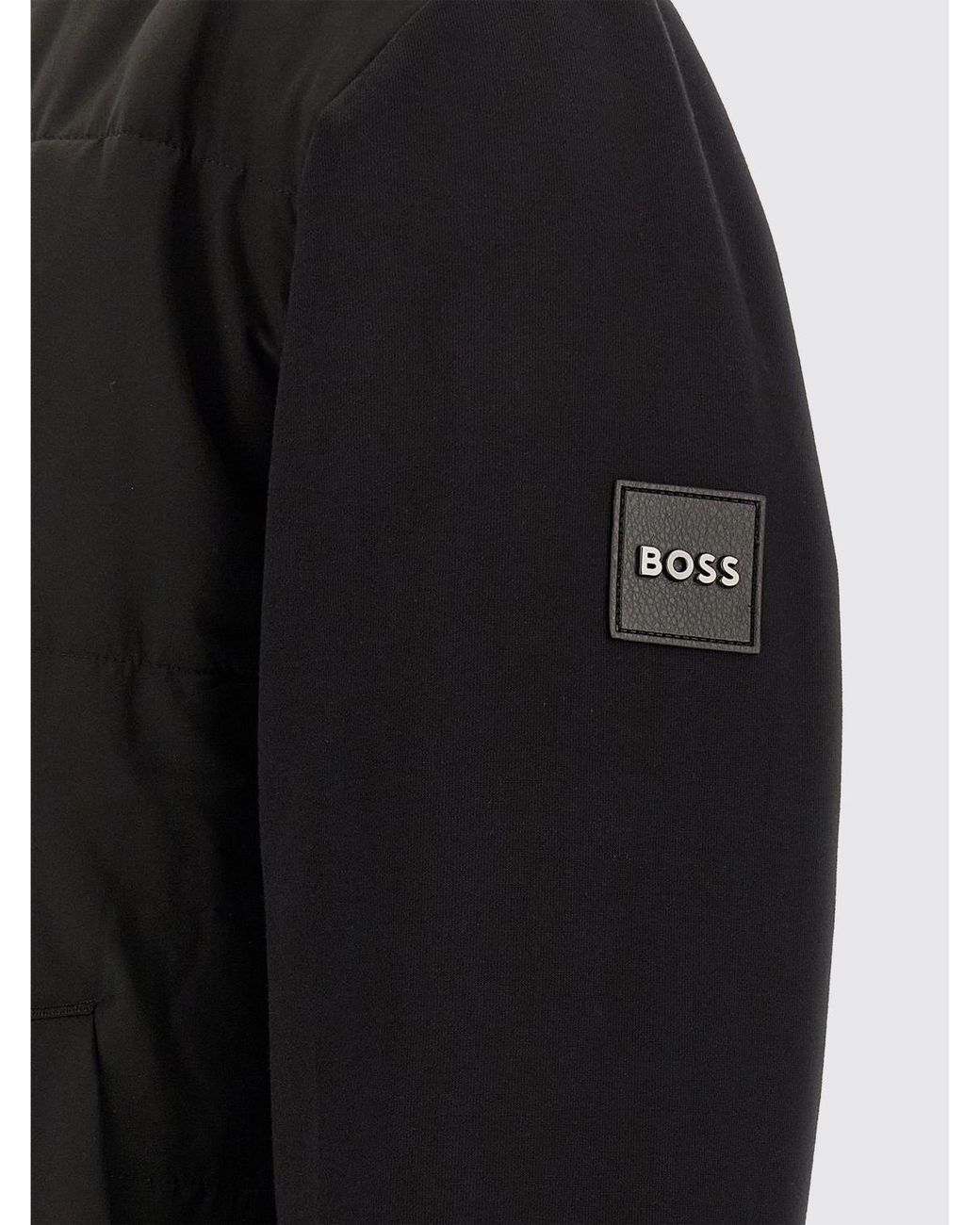 Boss Blue Quilted Cotton Blend Bomber Jacket With Zip Closure for men