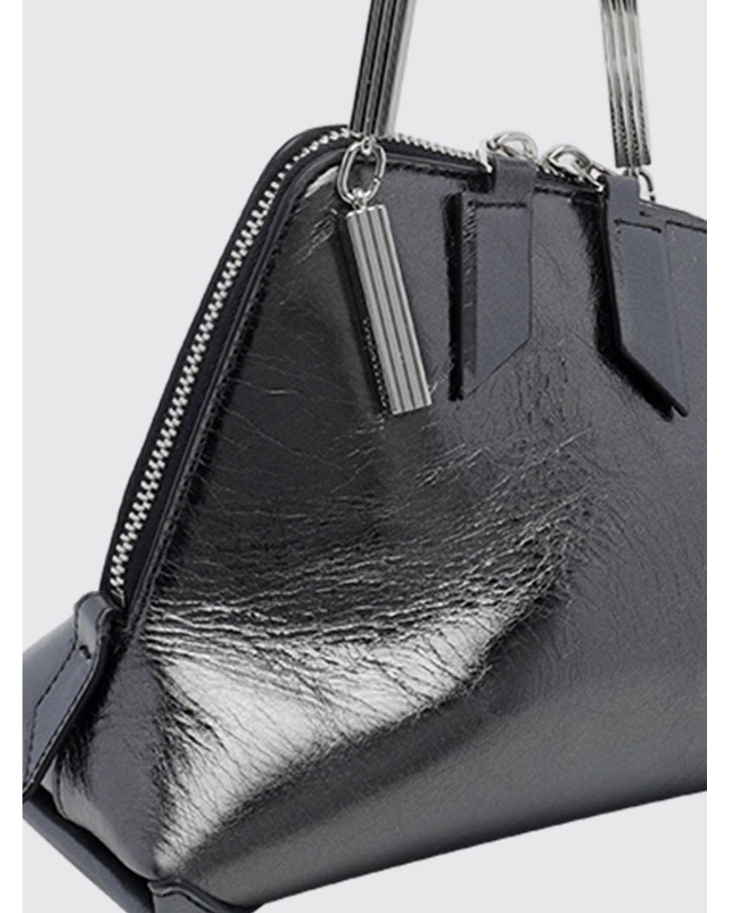 The Attico Black La Scala Mini Calf Leather Handbag With Metallic Mesh Handle