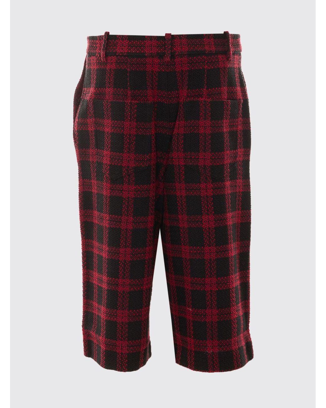 Pinko Red Cropped High-Waisted Check Wool-Blend Shorts With Belt Loops
