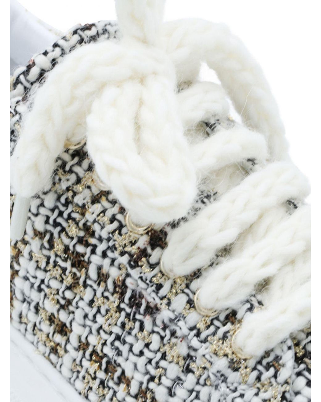 Casadei White Abstract Pattern Tweed Platform Trainers With Embossed Logo