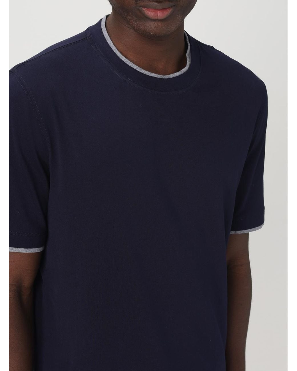 Brunello Cucinelli Blue Basic Cotton T-Shirt for men