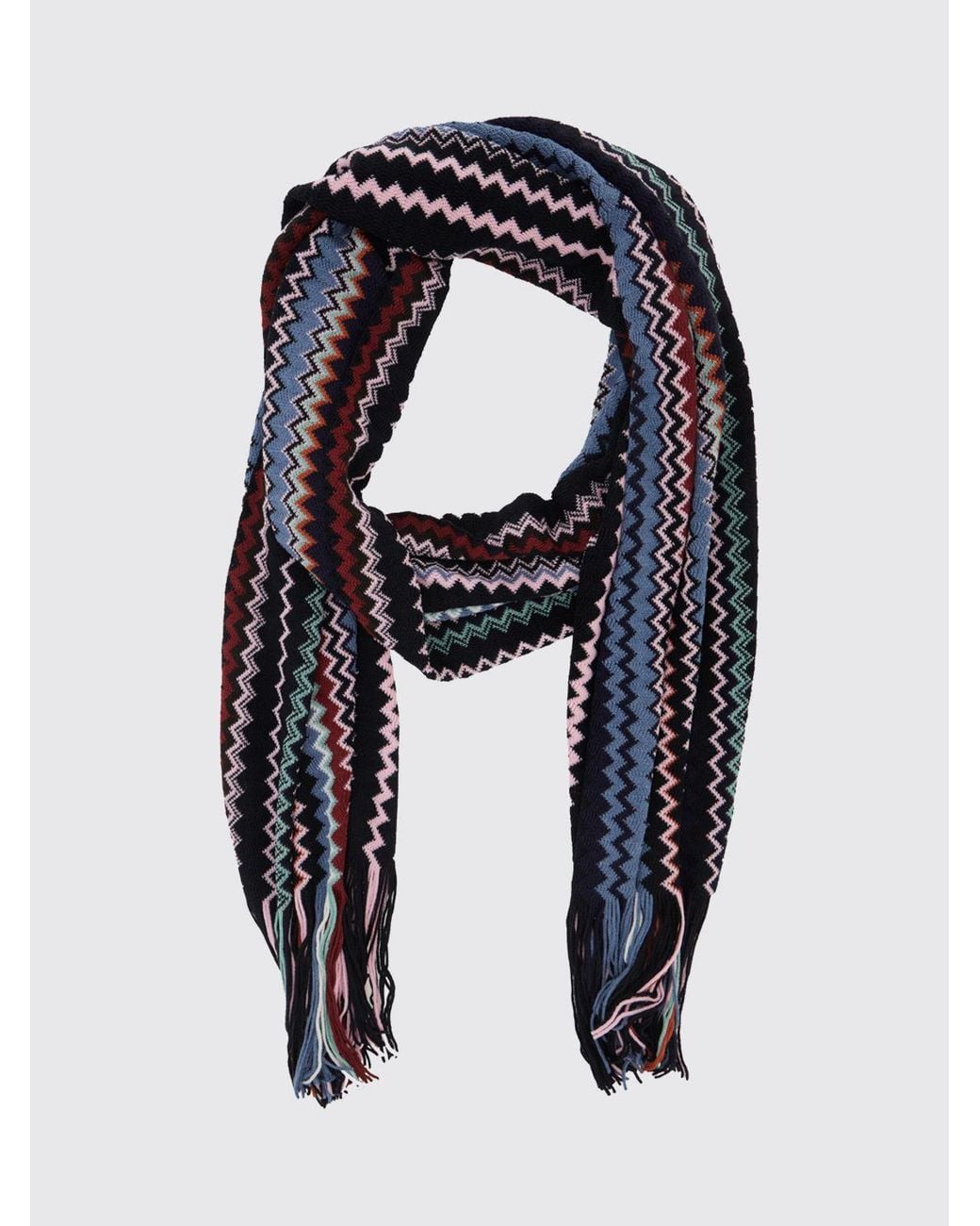 Missoni Blue Wool And Acrylic Blend Scarf With Zig-Zag Pattern And Fringes