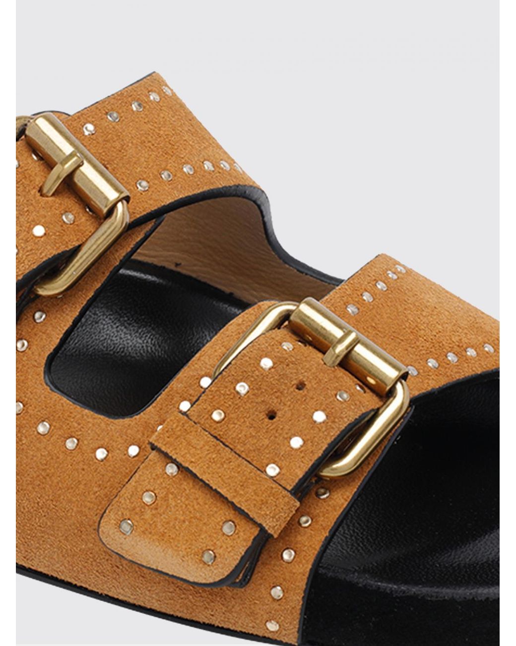 Isabel Marant Brown Lennyo Studded Suede Low-Heeled Sandals With Double Strap