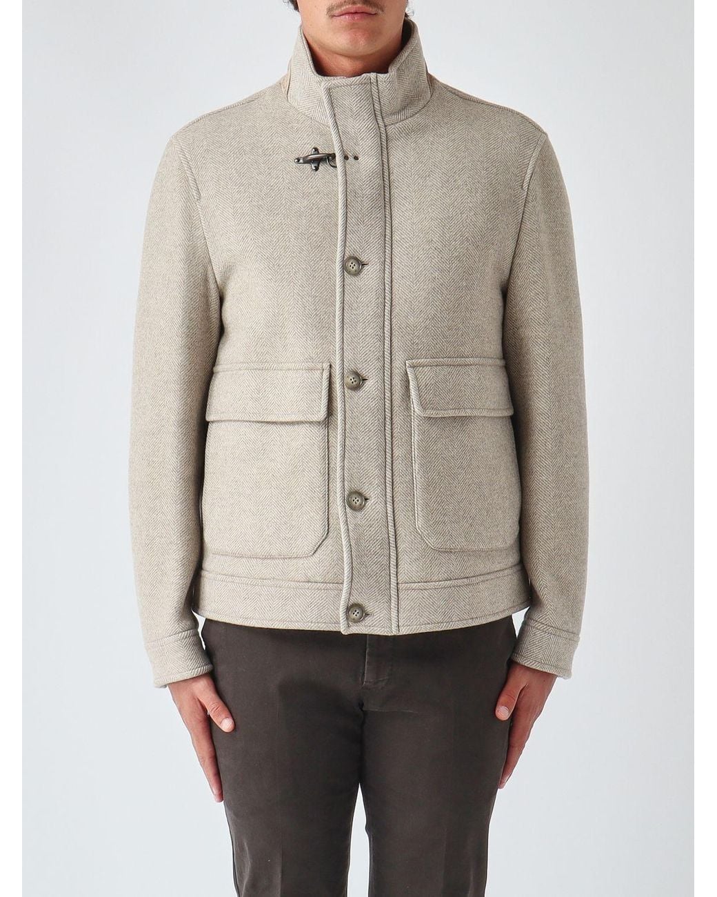 Fay Natural Short Wool Coat With High Neck And Iconic Toggles for men