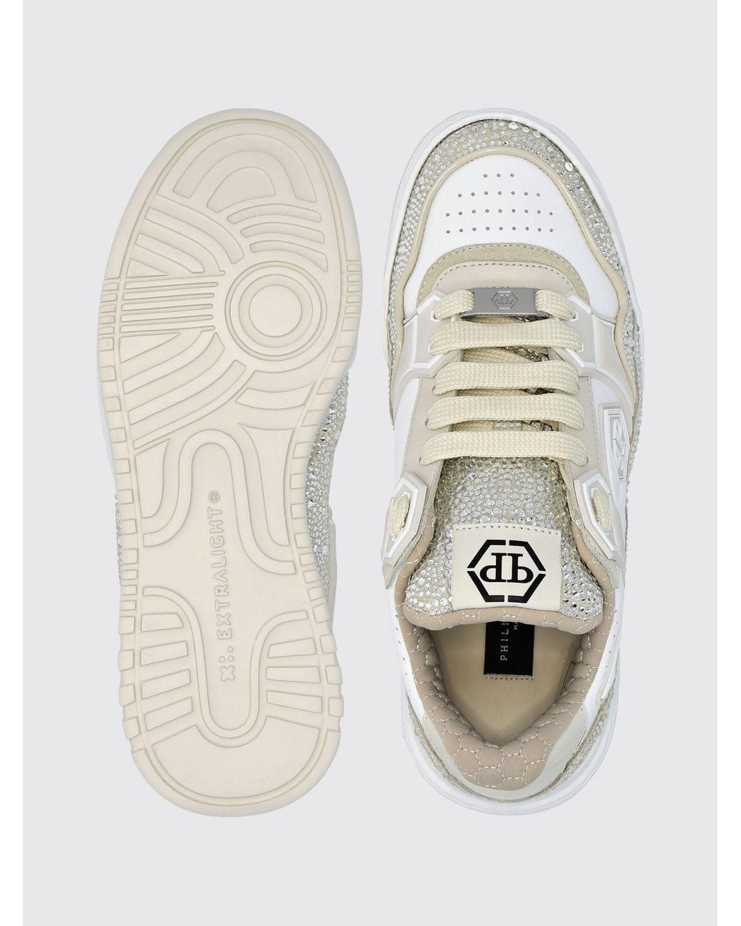 Philipp Plein White Leather And Rhinestone Sneakers