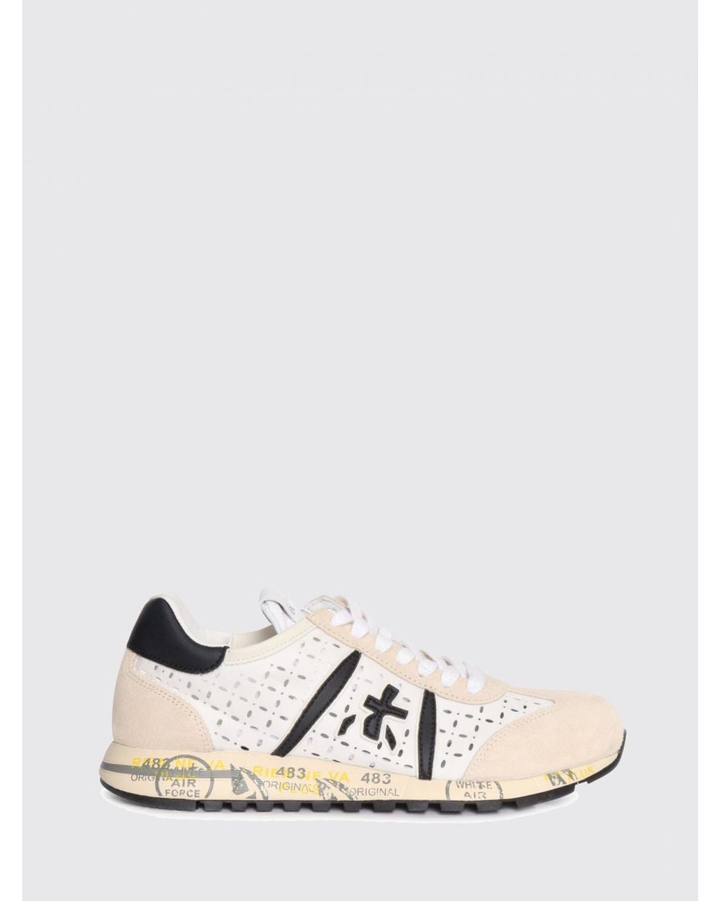 Premiata White Lucy Suede And Perforated Fabric Sneakers