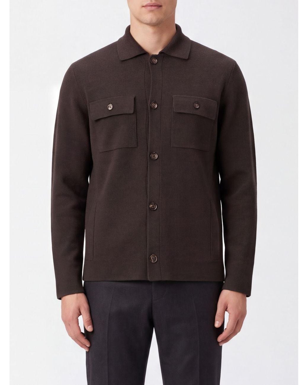 Zanone Brown Pure Virgin Wool Cardigan With Classic Collar And Patch Pockets for men