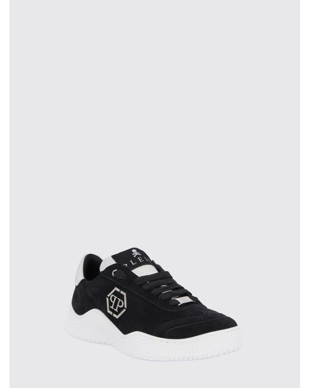 Philipp Plein White Low Top Leather And Suede Sneakers With Hexagon Logo for men