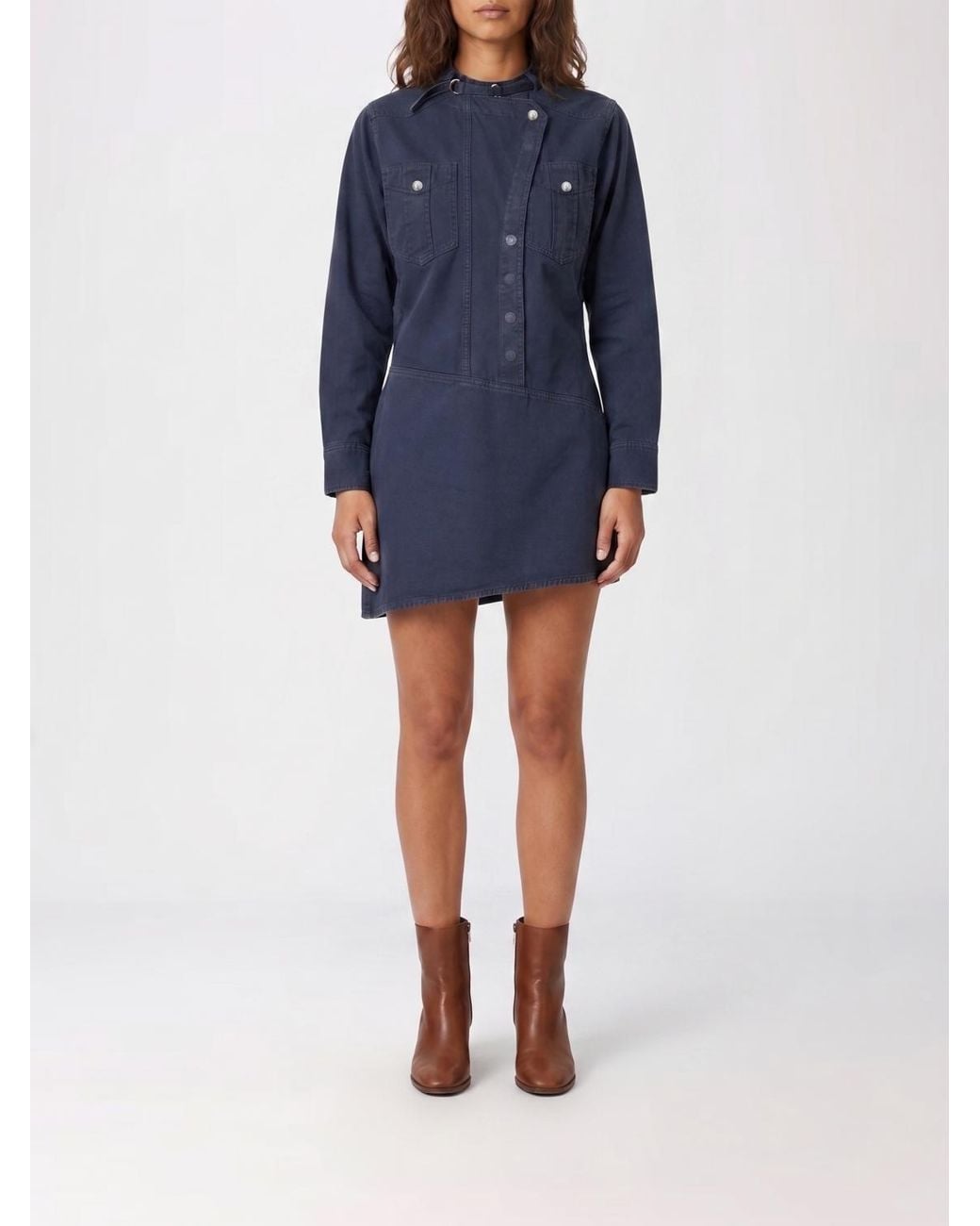 Isabel Marant Blue Cotton And Linen Chemisier Dress