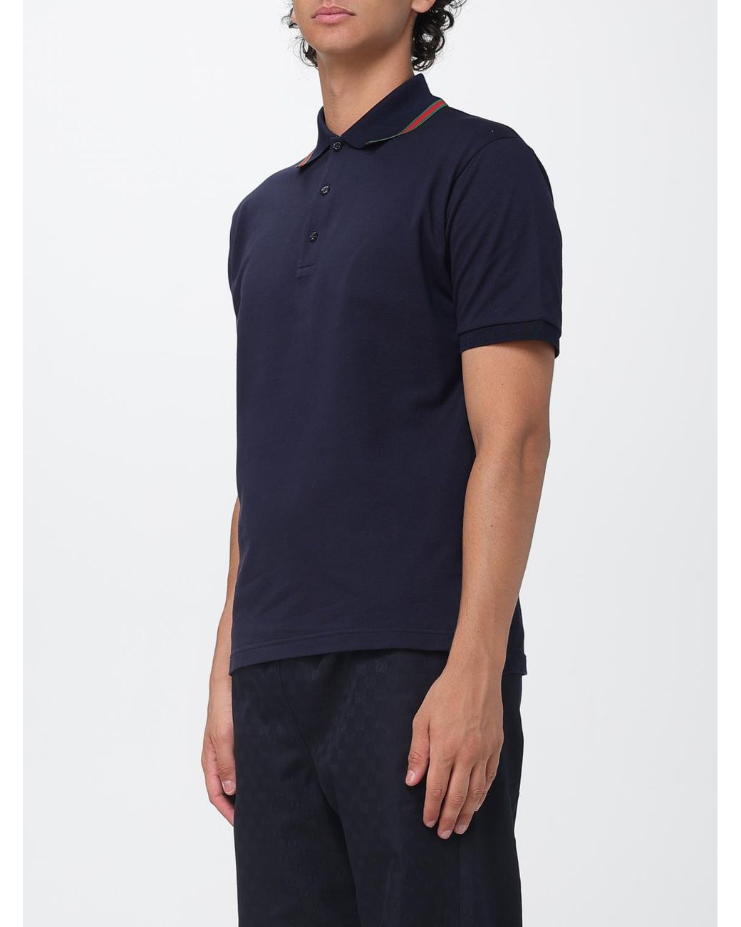Gucci Blue Short-Sleeved Cotton Polo With Web Detail And Contrast Trim for men
