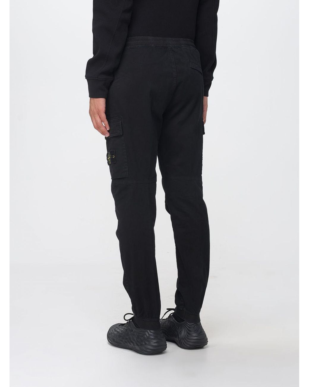 Stone Island Black Slim Fit Stretch Technical Fabric Cargo Trousers With Compass Logo for men