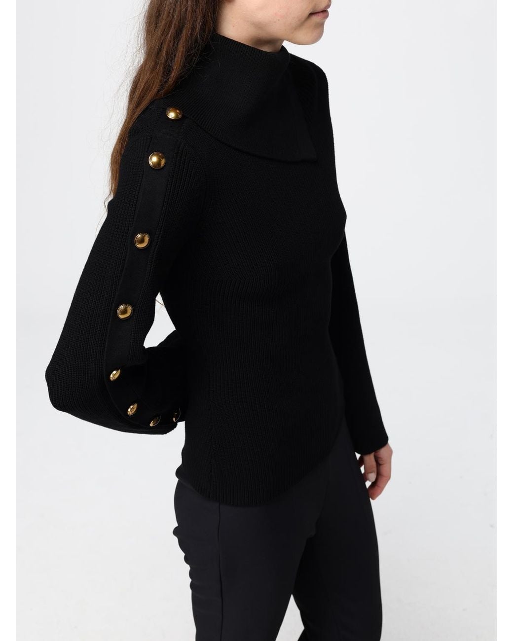 Elisabetta Franchi Black Slim Fit Silk Blend Long-Sleeved Turtleneck Jumper
