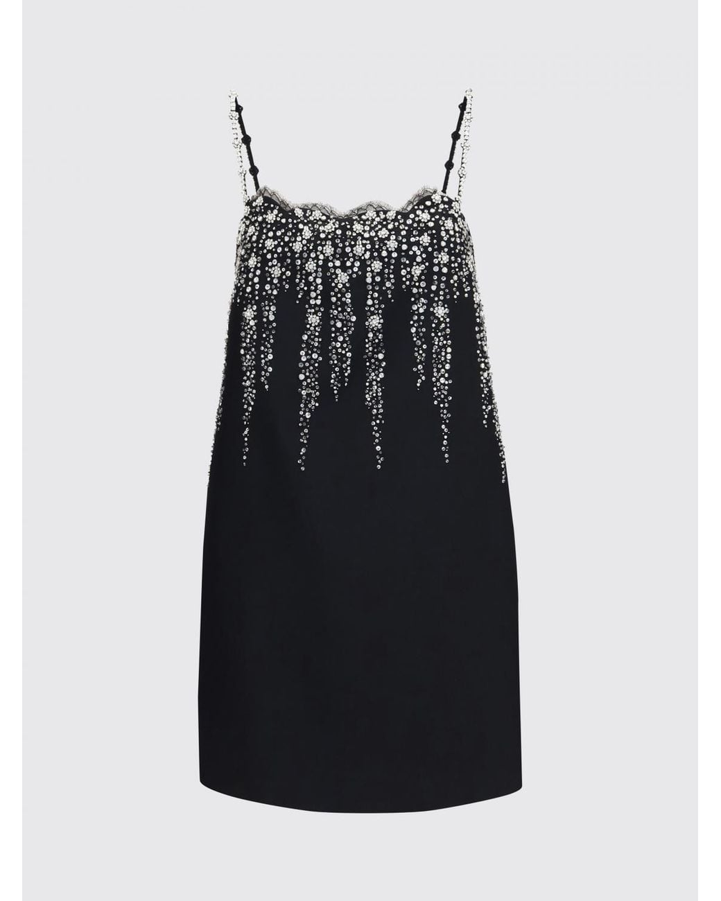 Valentino Garavani Black Merino Wool Mini Sheath Dress With Rhinestones And Square Neck
