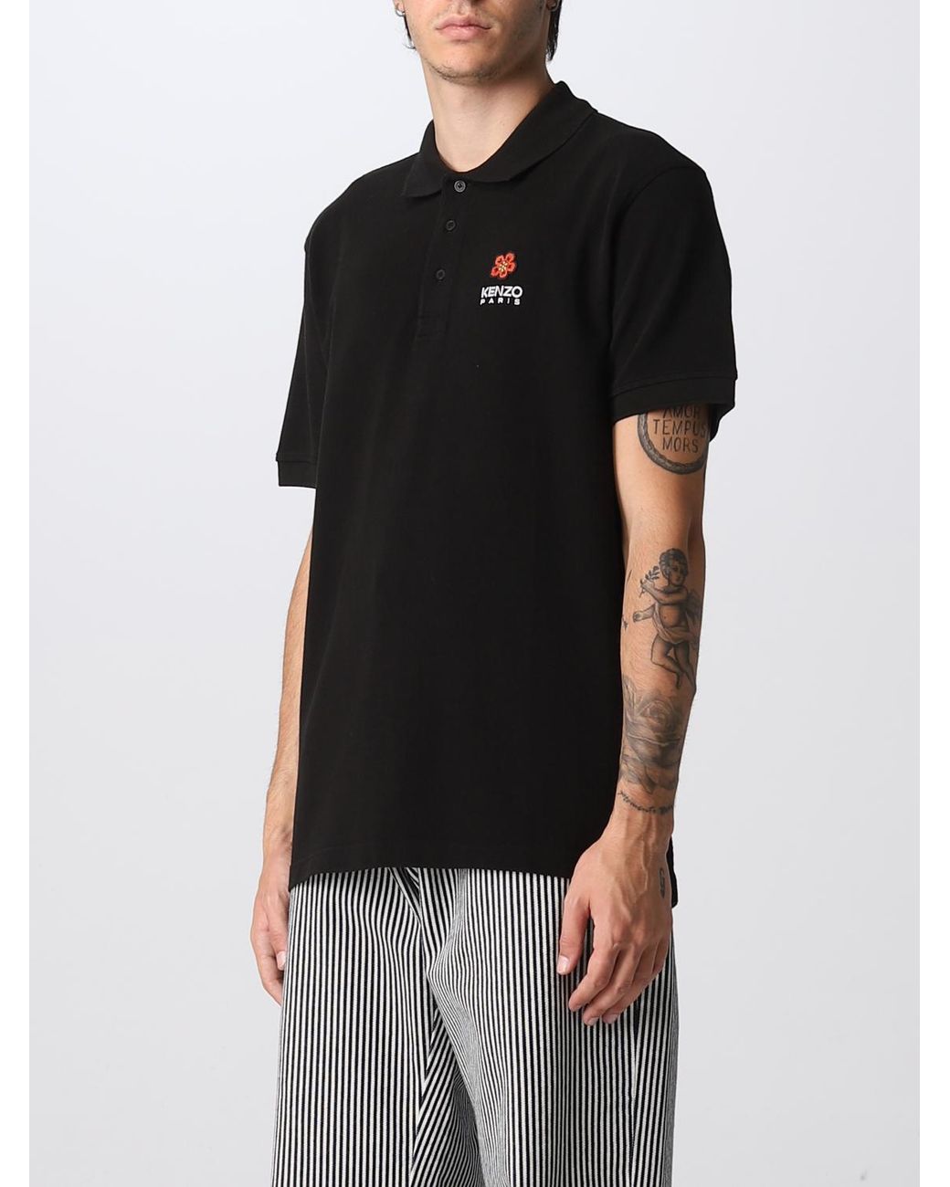 KENZO Black Boke Flower Crest Logo Polo T-shirt for men