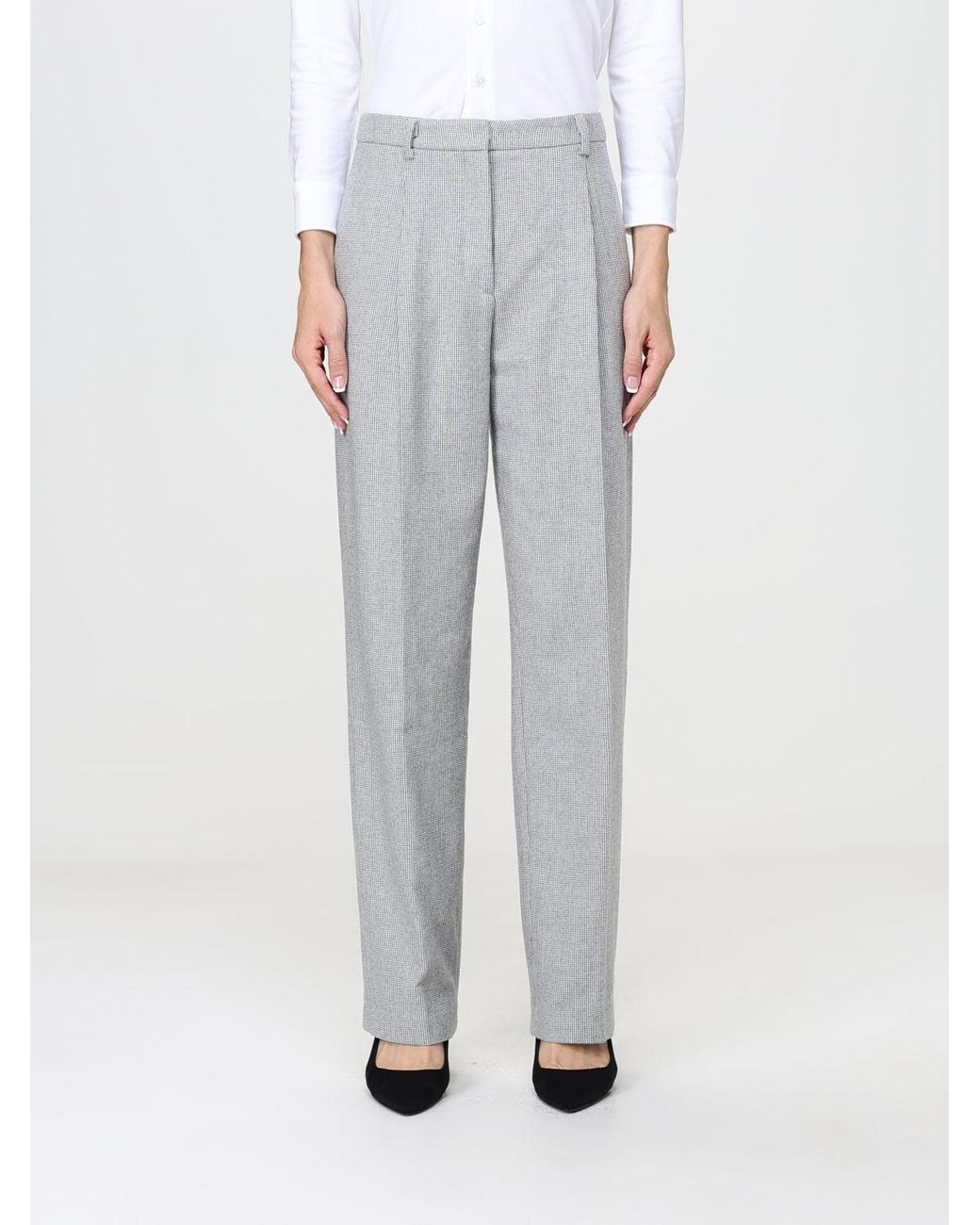 Liviana Conti Gray Slim Fit Straight-Leg Wool And Cashmere Blend Trousers High-Waisted