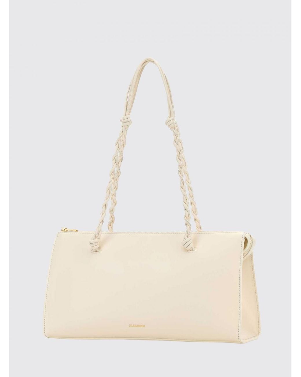 Jil Sander Natural Large Tangle Calfskin Leather Shoulder Bag With Braided Handle