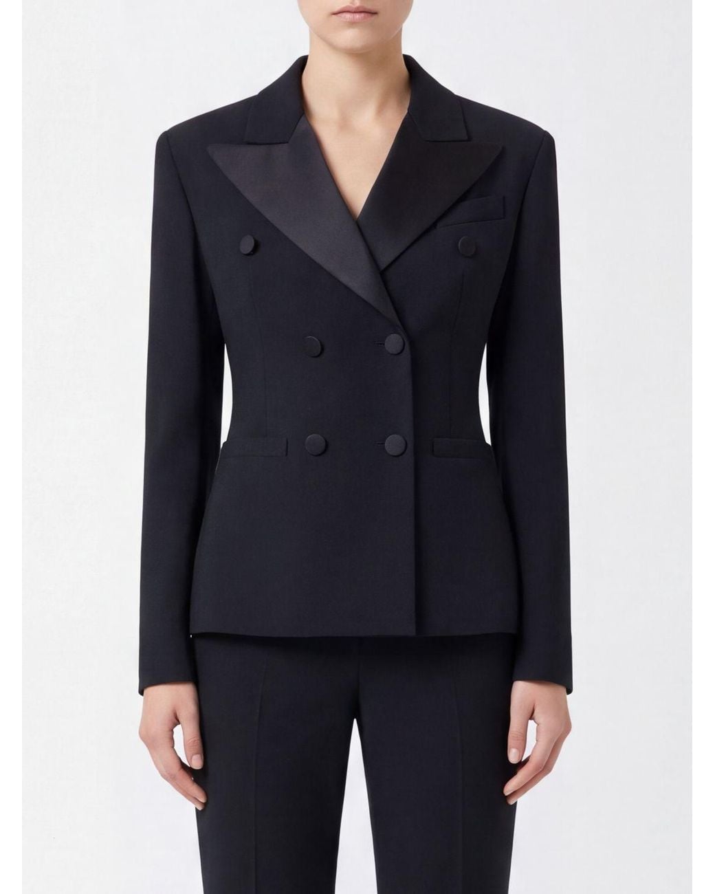 Ermanno Scervino Blue Cropped Double-Breasted Cady Blazer With Peak Lapels