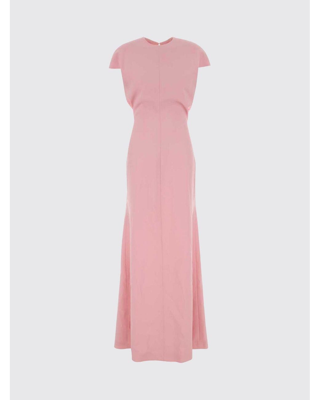 Jil Sander Pink Long Virgin Wool Dress With Short Sleeves And Back Slit
