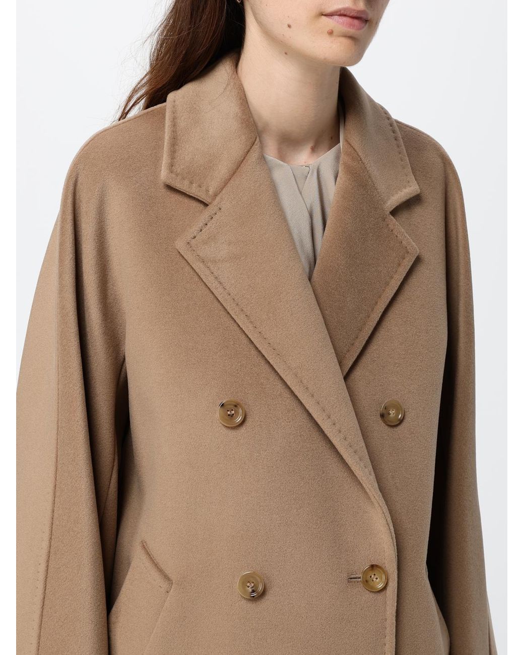 Max Mara Natural Double-Breasted Wool Caban Coat With Relaxed Fit And Lapel Collar