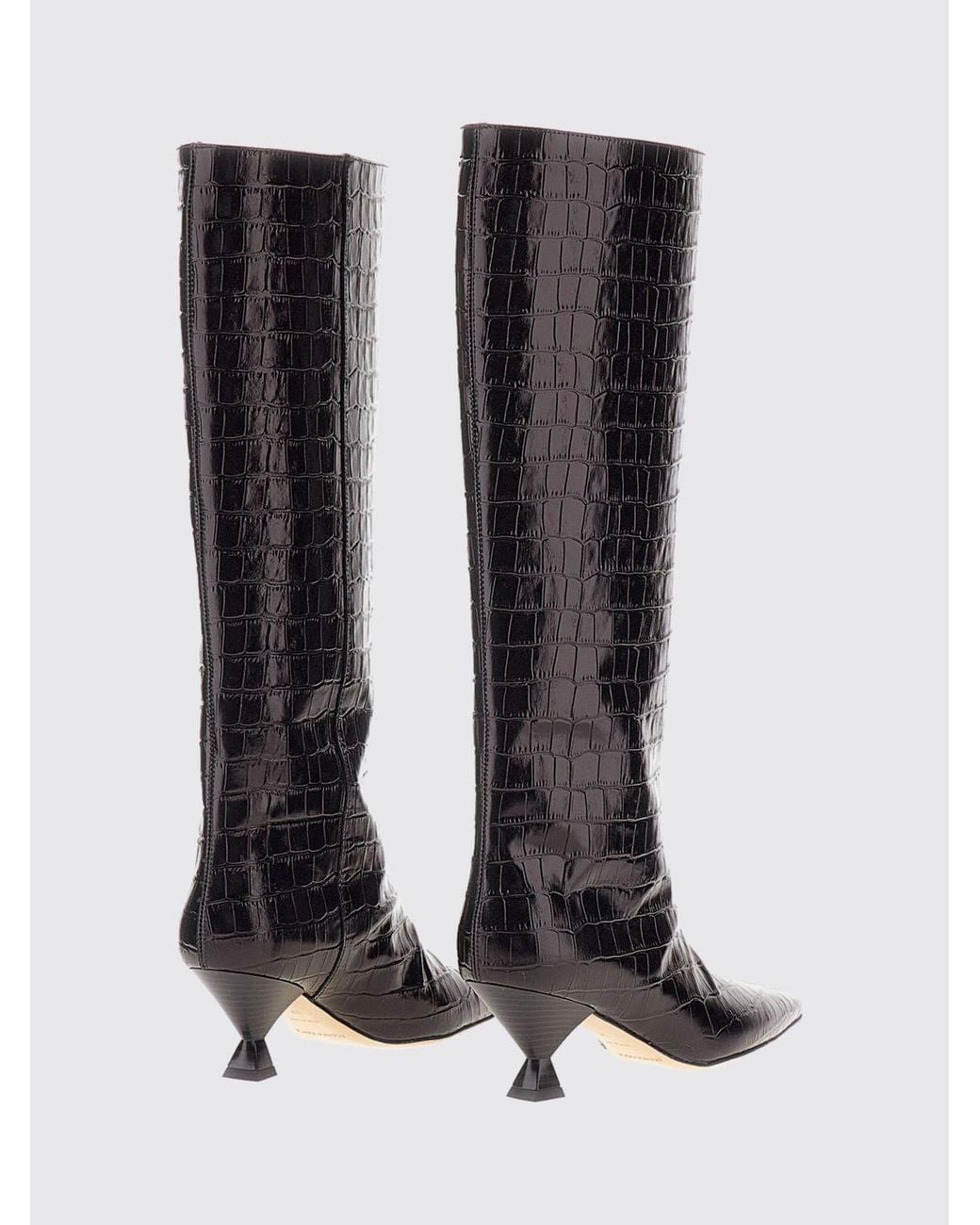 MARIA LUCA Brown Noa Knee-High Calfskin Boots With Croc-Effect